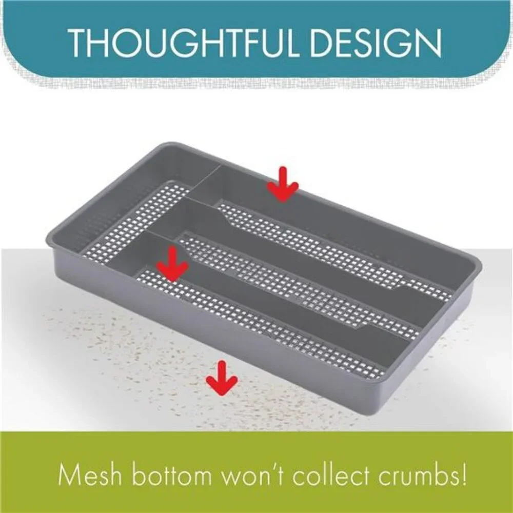 Small Silverware Tray Kitchen Utensil Drawer Organizer Grey Plastic Cutlery Hold